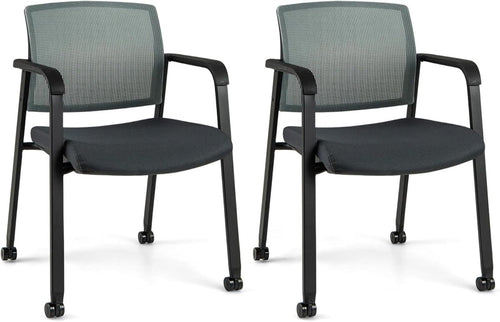 Stackable Grey Mesh Office Chairs Set of 2 – Ergonomic Conference Seats - Kwikley