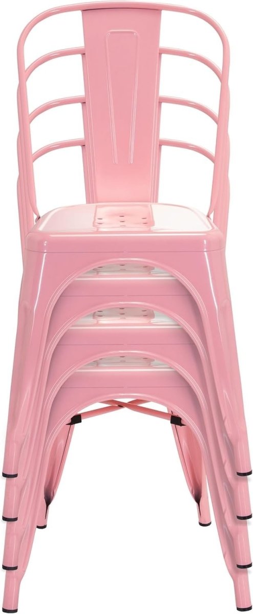 Stackable Industrial Bistro Chair Metal Frame Pink Home & Café Seat - Kwikley