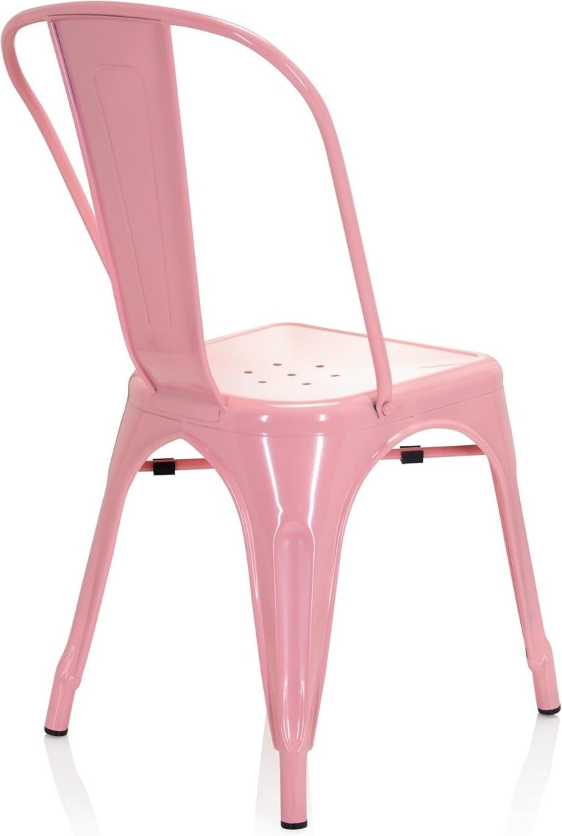 Stackable Industrial Bistro Chair Metal Frame Pink Home & Café Seat - Kwikley