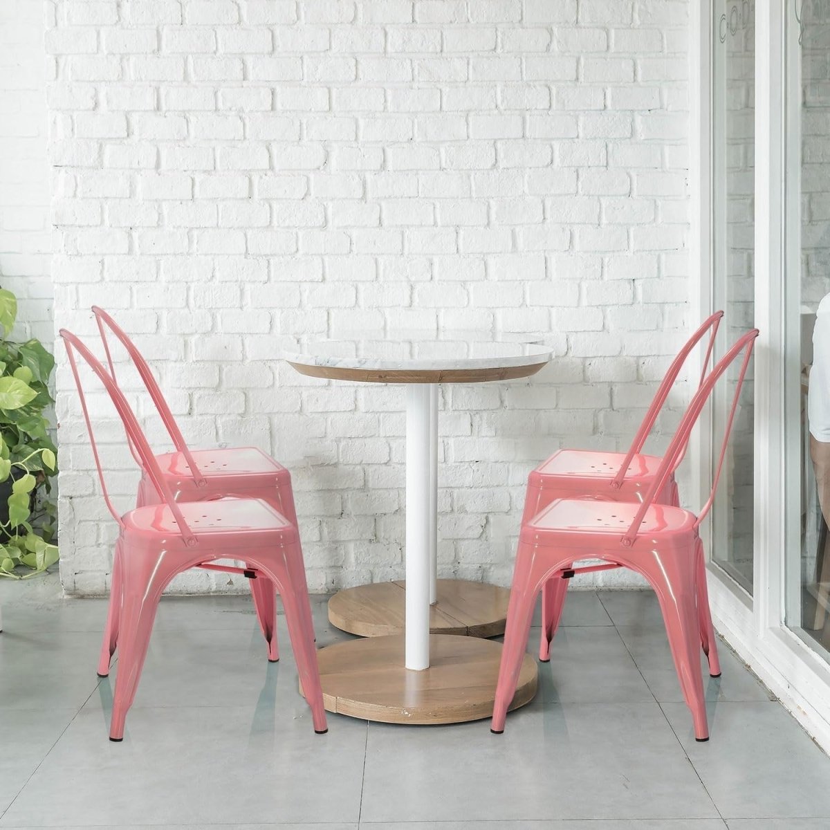 Stackable Industrial Bistro Chair Metal Frame Pink Home & Café Seat - Kwikley