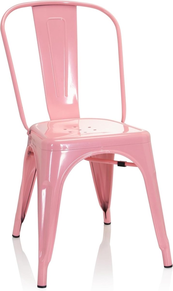 Stackable Industrial Bistro Chair Metal Frame Pink Home & Café Seat - Kwikley