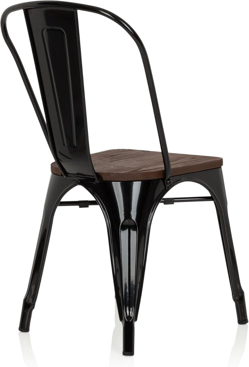 Stackable Industrial Bistro Chair Metal Frame Wood Seat Home Restaurant - Kwikley