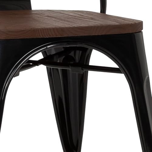 Stackable Industrial Bistro Chair Metal Frame Wood Seat Home Restaurant - Kwikley