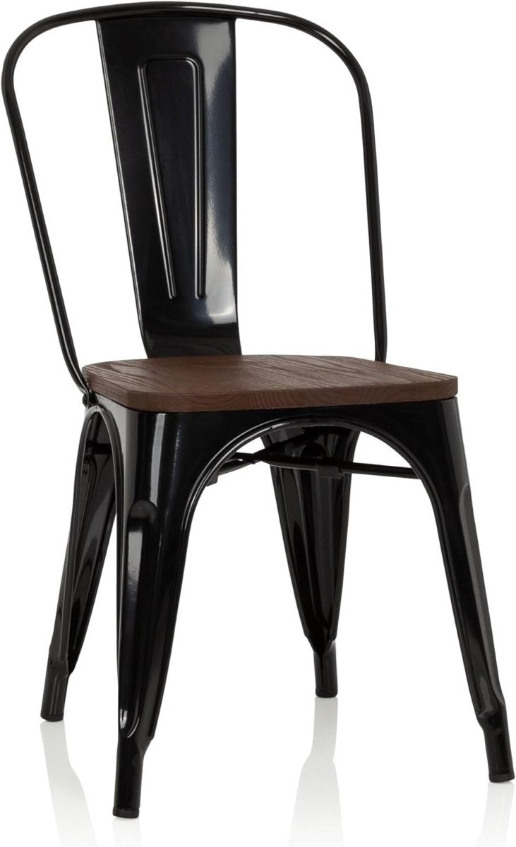 Stackable Industrial Bistro Chair Metal Frame Wood Seat Home Restaurant - Kwikley