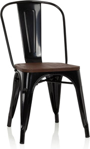 Stackable Industrial Bistro Chair Metal Frame Wood Seat Home Restaurant - Kwikley