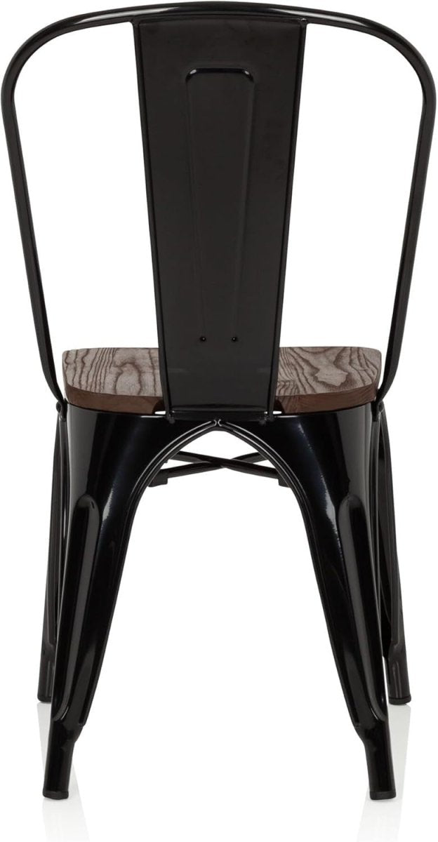 Stackable Industrial Bistro Chair Metal Frame Wood Seat Home Restaurant - Kwikley