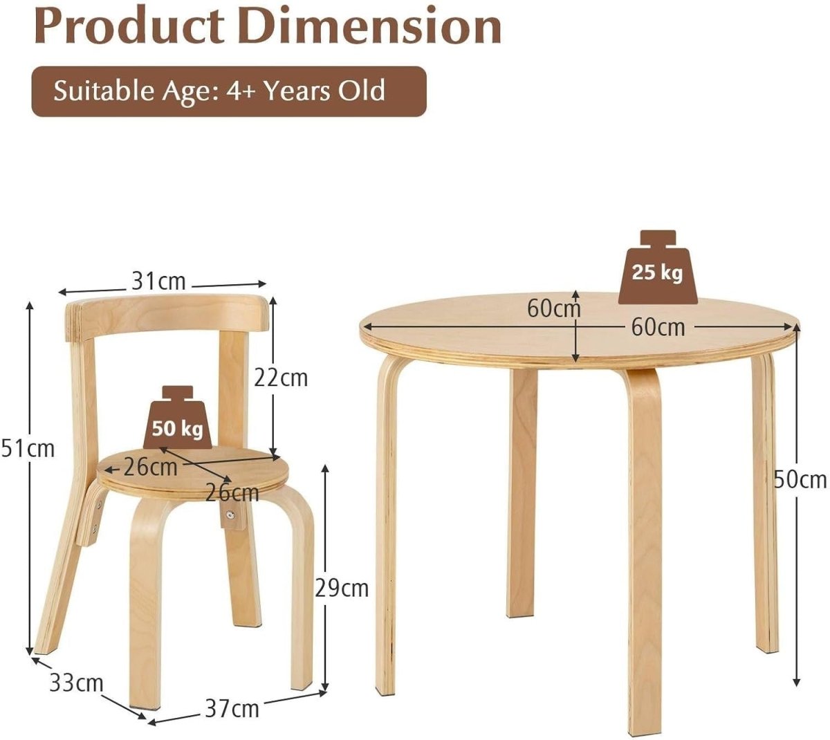 Stackable Kids Table and Chairs Set 5 - Piece Wooden Toddler Furniture - Kwikley