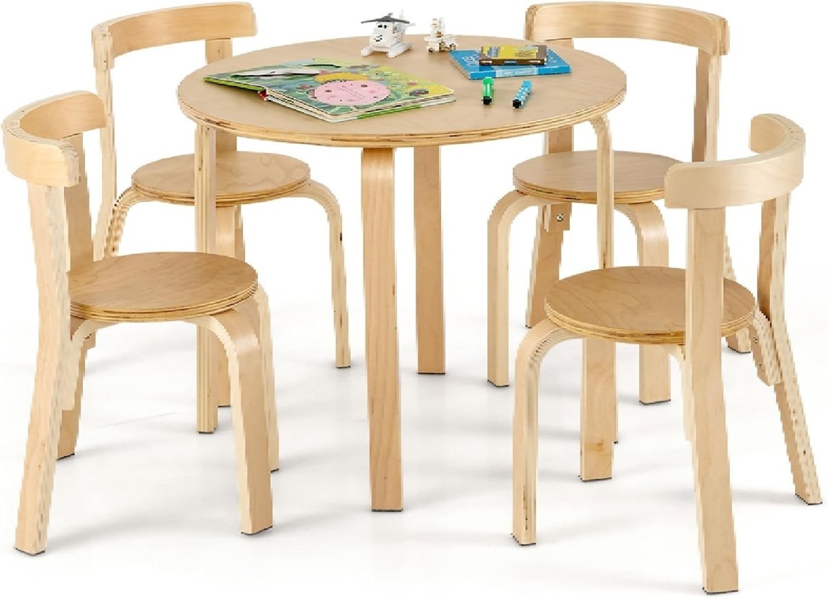 Stackable Kids Table and Chairs Set 5 - Piece Wooden Toddler Furniture - Kwikley