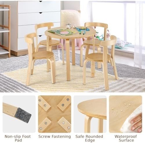 Stackable Kids Table and Chairs Set 5 - Piece Wooden Toddler Furniture - Kwikley