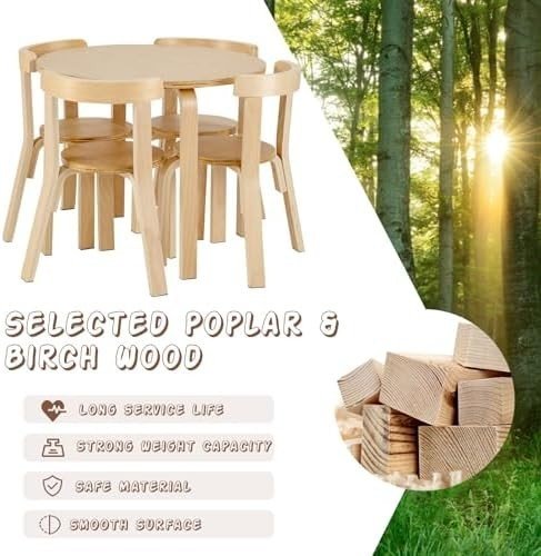Stackable Kids Table and Chairs Set 5 - Piece Wooden Toddler Furniture - Kwikley