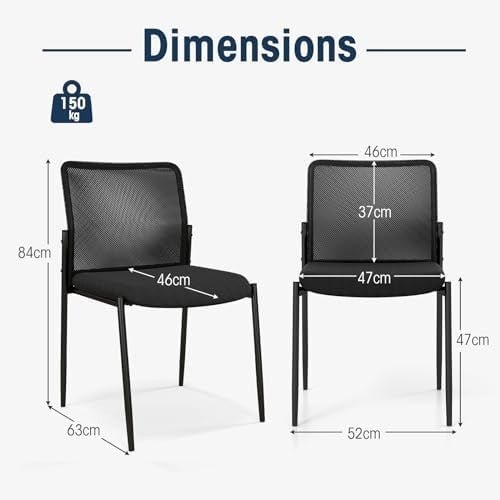 Stackable Mesh Office Chairs Set of 2 – Padded Conference & Waiting Seats - Kwikley