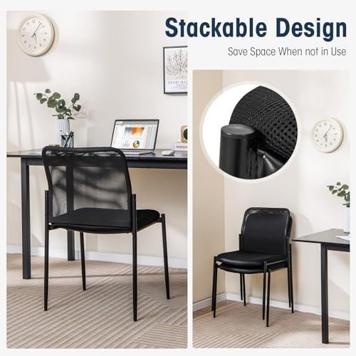 Stackable Mesh Office Chairs Set of 2 – Padded Conference & Waiting Seats - Kwikley