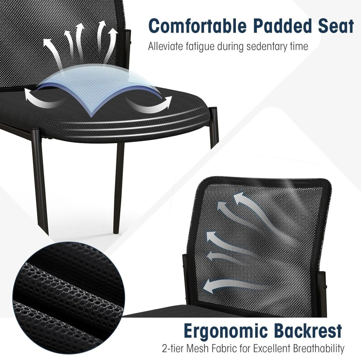 Stackable Mesh Office Chairs Set of 2 – Padded Conference & Waiting Seats - Kwikley