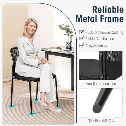 Stackable Mesh Office Chairs Set of 2 – Padded Conference & Waiting Seats - Kwikley