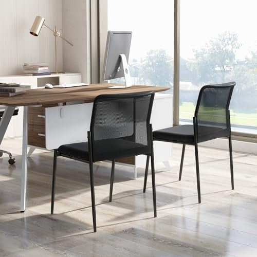 Stackable Mesh Office Chairs Set of 2 – Padded Conference & Waiting Seats - Kwikley