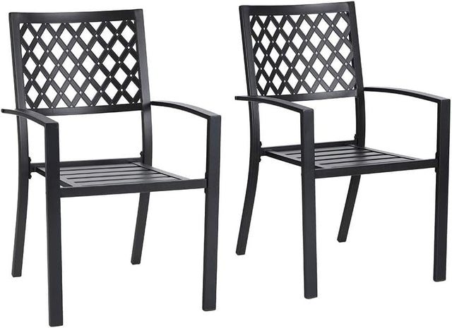 Stackable Metal Garden Chairs Outdoor Patio Dining Armrest Weatherproof 2-Pack