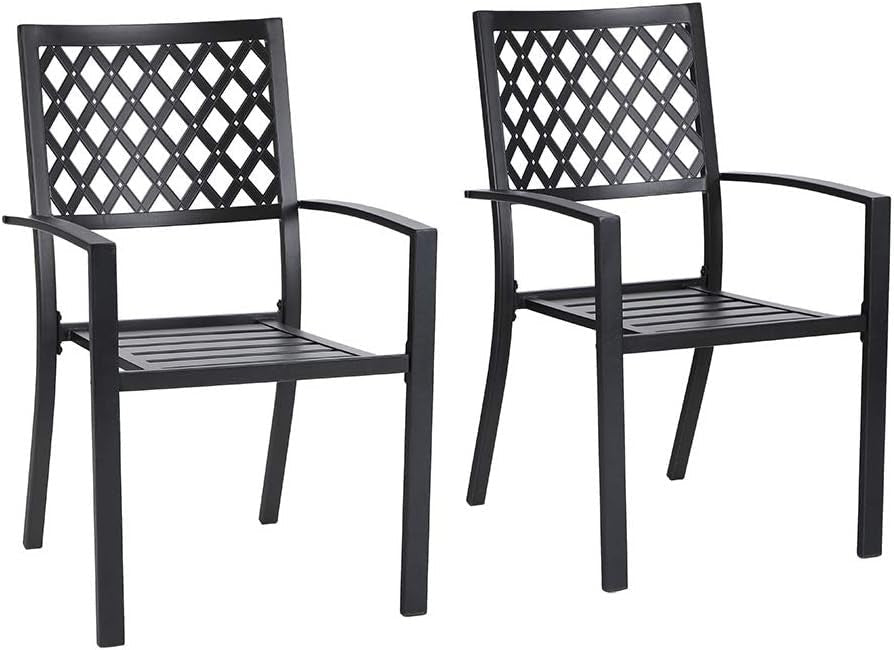 Stackable Metal Garden Chairs Outdoor Patio Dining Armrest Weatherproof 2 - Pack - Kwikley