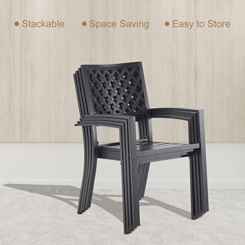Stackable Metal Garden Chairs Outdoor Patio Dining Armrest Weatherproof 2 - Pack - Kwikley