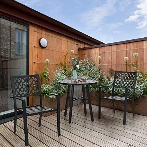 Stackable Metal Garden Chairs Outdoor Patio Dining Armrest Weatherproof 2 - Pack - Kwikley