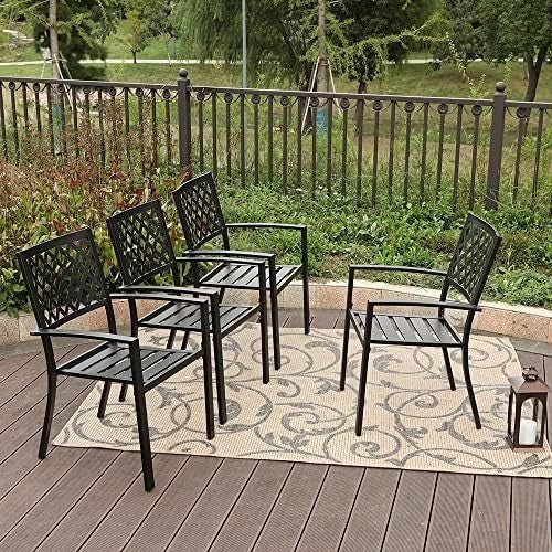 Stackable Metal Garden Chairs Outdoor Patio Dining Armrest Weatherproof 2 - Pack - Kwikley