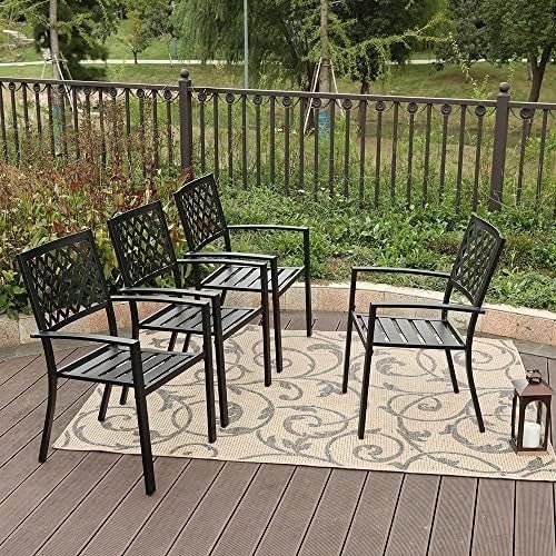 Stackable Metal Garden Chairs Outdoor Patio Dining Set with Armrests Black - Kwikley