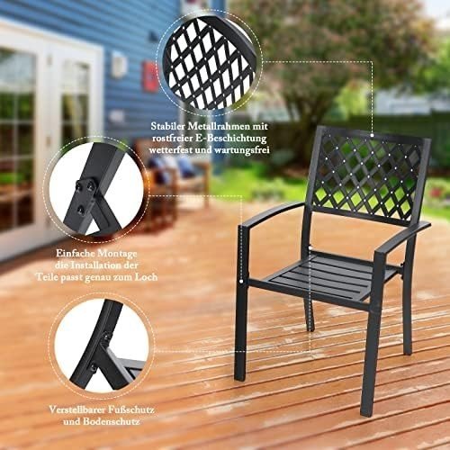 Stackable Metal Garden Chairs Outdoor Patio Dining Set with Armrests Black - Kwikley