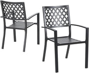 Stackable Metal Garden Chairs Outdoor Patio Dining Set with Armrests Black - Kwikley