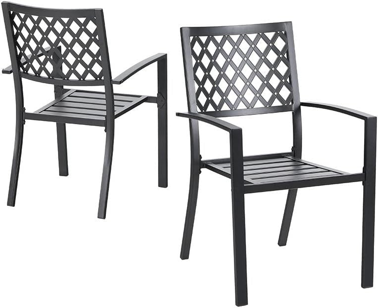 Stackable Metal Garden Chairs Outdoor Patio Dining Set with Armrests Black - Kwikley