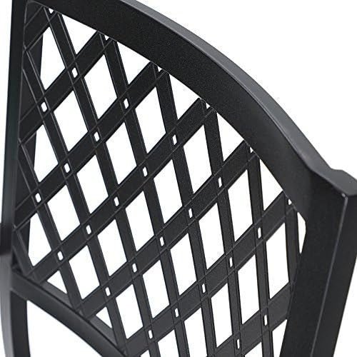 Stackable Metal Garden Chairs Outdoor Patio Dining Set with Armrests Black - Kwikley