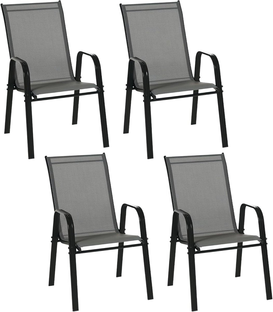 Stackable Outdoor Garden Chairs Dark Grey Mesh Dining 4 - Pack - Kwikley