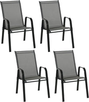 Stackable Outdoor Garden Chairs Dark Grey Mesh Dining 4 - Pack - Kwikley