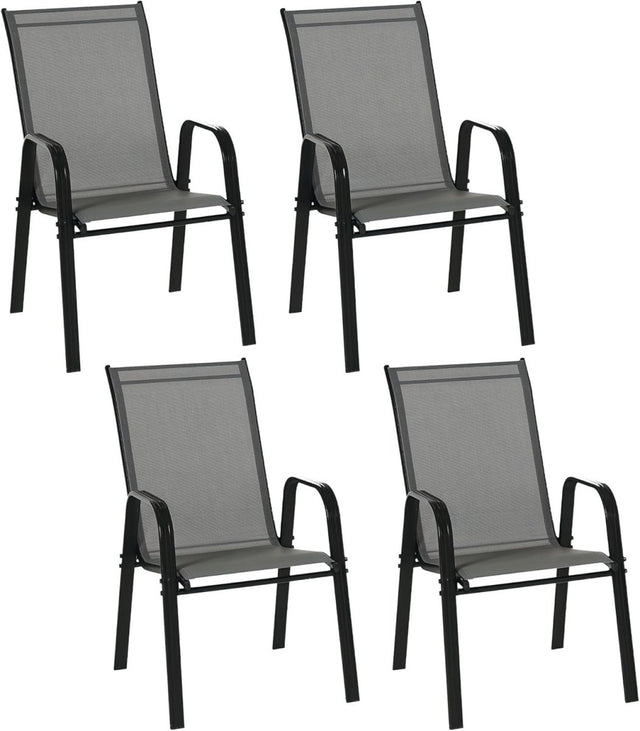 Stackable Outdoor Garden Chairs Dark Grey Mesh Dining 4-Pack