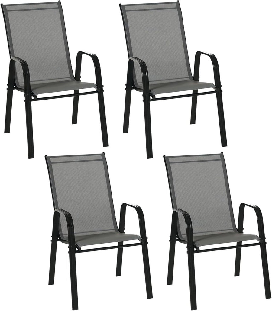 Stackable Outdoor Garden Chairs Dark Grey Mesh Dining 4 - Pack - Kwikley