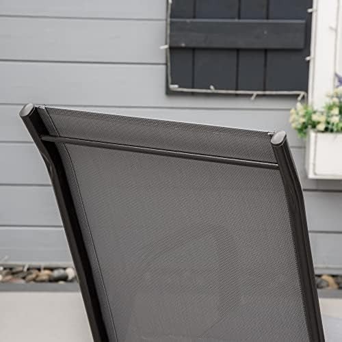 Stackable Outdoor Garden Chairs Dark Grey Mesh Dining 4 - Pack - Kwikley