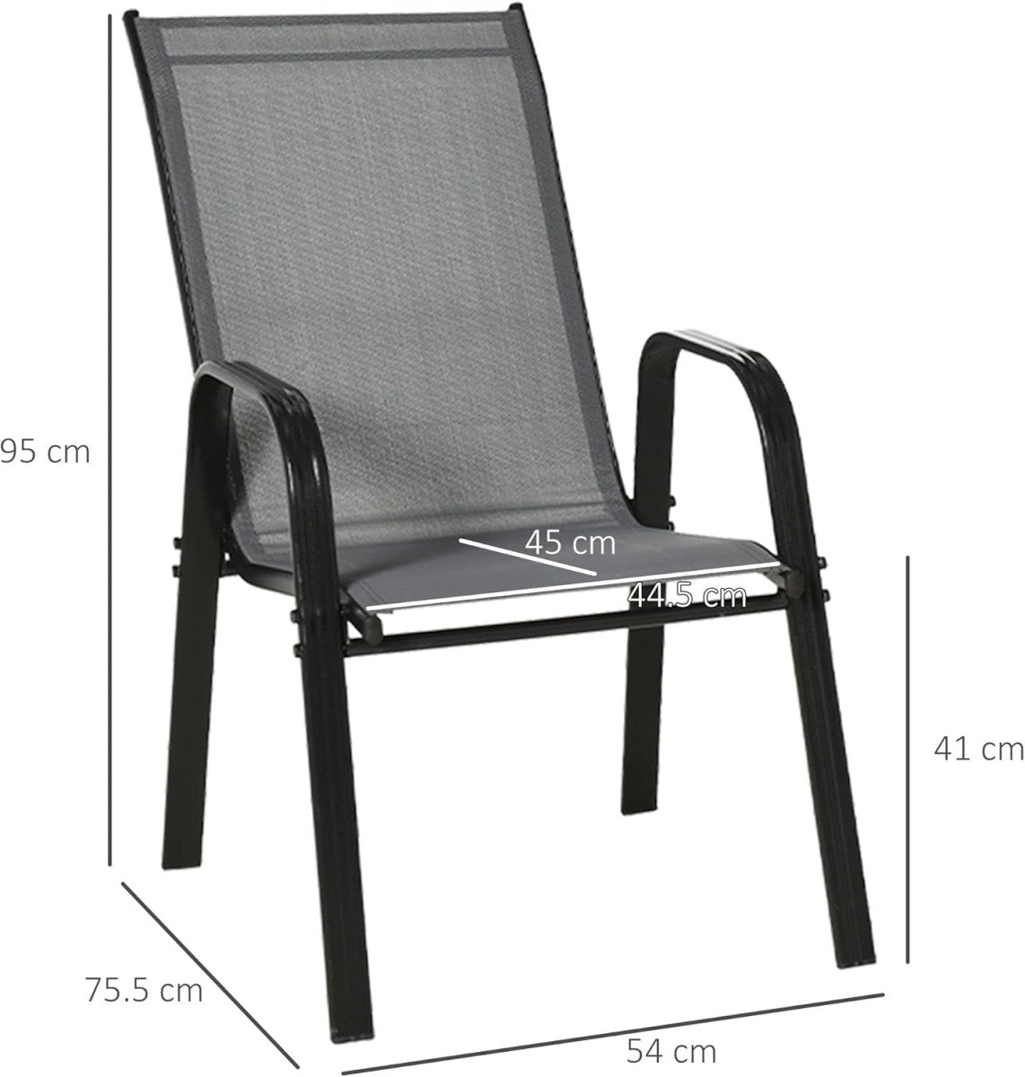 Stackable Outdoor Garden Chairs Dark Grey Mesh Dining 4 - Pack - Kwikley