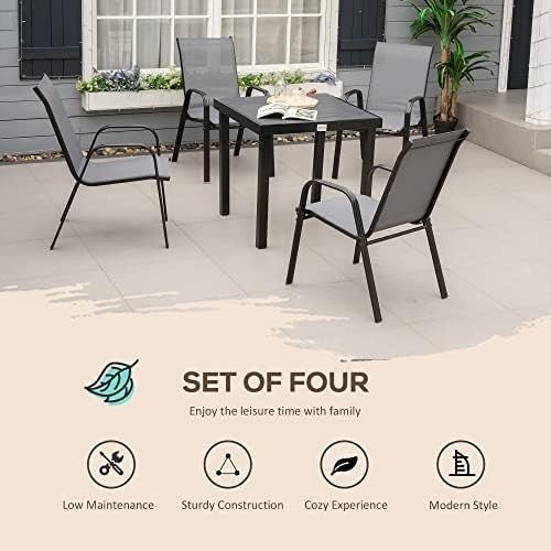 Stackable Outdoor Garden Chairs Dark Grey Mesh Dining 4 - Pack - Kwikley