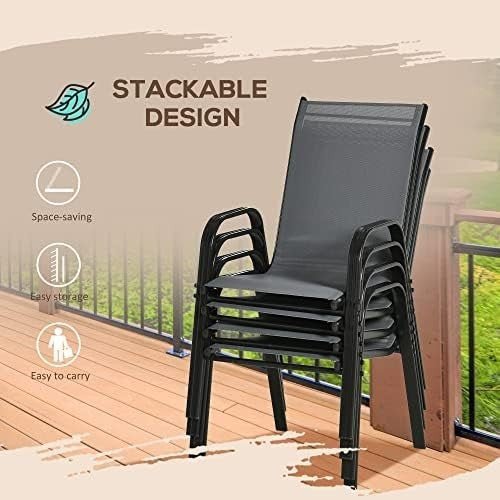 Stackable Outdoor Garden Chairs Dark Grey Mesh Dining 4 - Pack - Kwikley