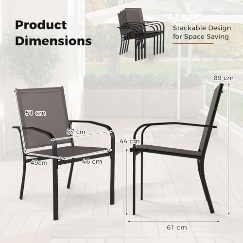 Stackable Outdoor Garden Chairs Set of 2 Metal Fabric Patio Armchairs Grey - Kwikley