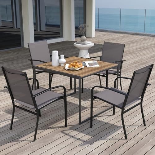 Stackable Outdoor Garden Chairs Set of 2 Metal Fabric Patio Armchairs Grey - Kwikley