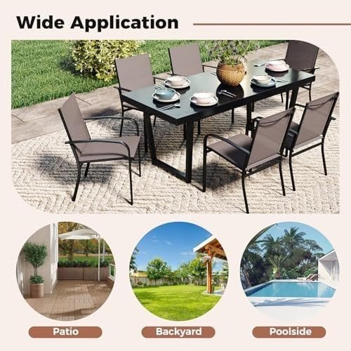 Stackable Outdoor Garden Chairs Set of 2 Metal Fabric Patio Armchairs Grey - Kwikley