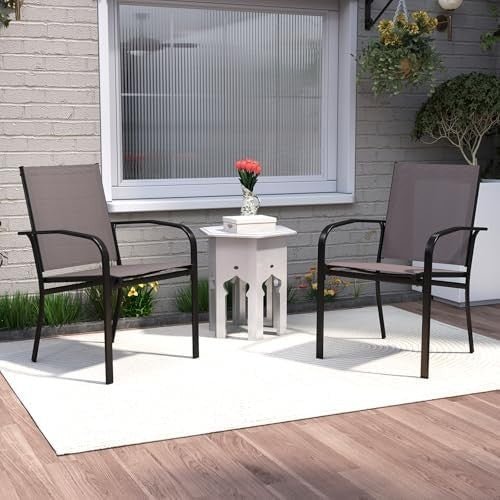 Stackable Outdoor Garden Chairs Set of 2 Metal Fabric Patio Armchairs Grey - Kwikley