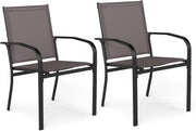 Stackable Outdoor Garden Chairs Set of 2 Metal Fabric Patio Armchairs Grey - Kwikley
