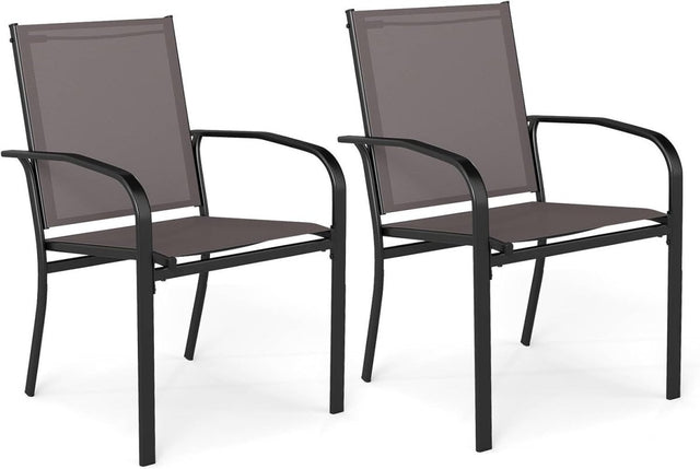 Stackable Outdoor Garden Chairs Set of 2 Metal Fabric Patio Armchairs Grey