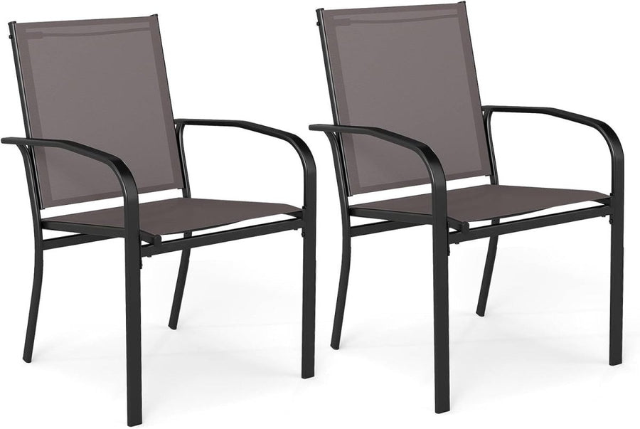 Stackable Outdoor Garden Chairs Set of 2 Metal Fabric Patio Armchairs Grey - Kwikley