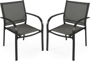 Stackable Outdoor Garden Chairs Set of 2 Steel Frame Patio Dining Chairs Grey - Kwikley