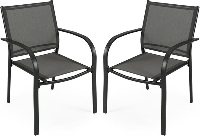 Stackable Outdoor Garden Chairs Set of 2 Steel Frame Patio Dining Chairs Grey