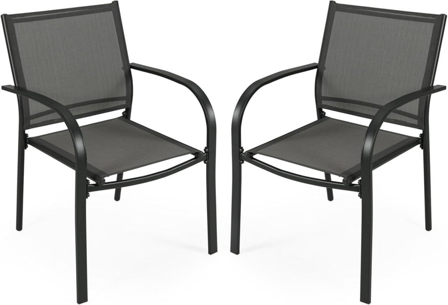 Stackable Outdoor Garden Chairs Set of 2 Steel Frame Patio Dining Chairs Grey - Kwikley