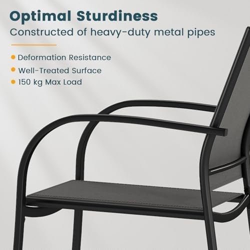 Stackable Outdoor Garden Chairs Set of 2 Steel Frame Patio Dining Chairs Grey - Kwikley