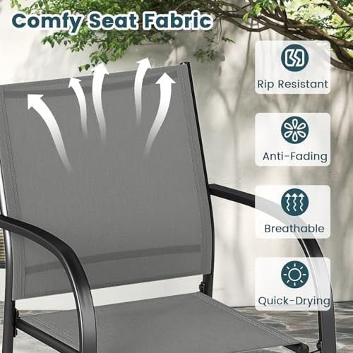 Stackable Outdoor Garden Chairs Set of 2 Steel Frame Patio Dining Chairs Grey - Kwikley