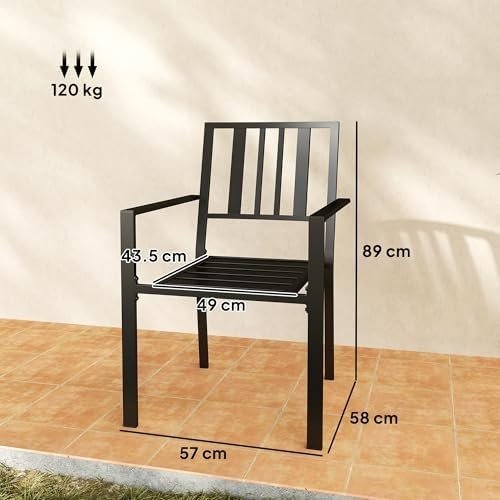 Stackable Outdoor Metal Garden Chairs 2 - Pack Black Patio Dining - Kwikley